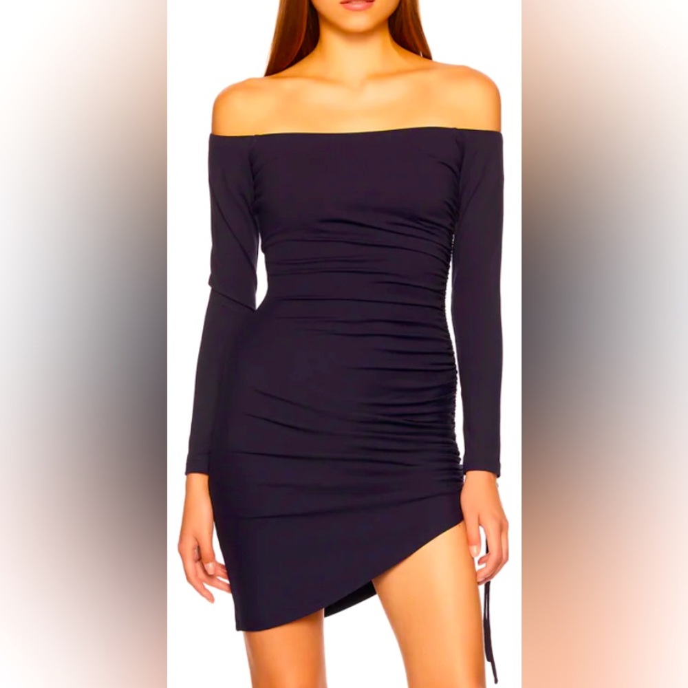 Susana Monaco Off Shoulder Side Gather Dress Size Small Midnight Navy NWT